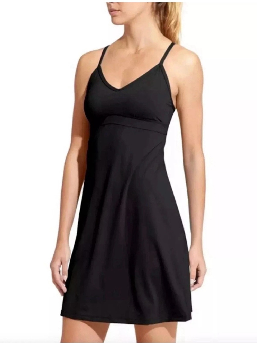 Athleta Shorebreak Black Strappy A-Line Dress Sz XXS